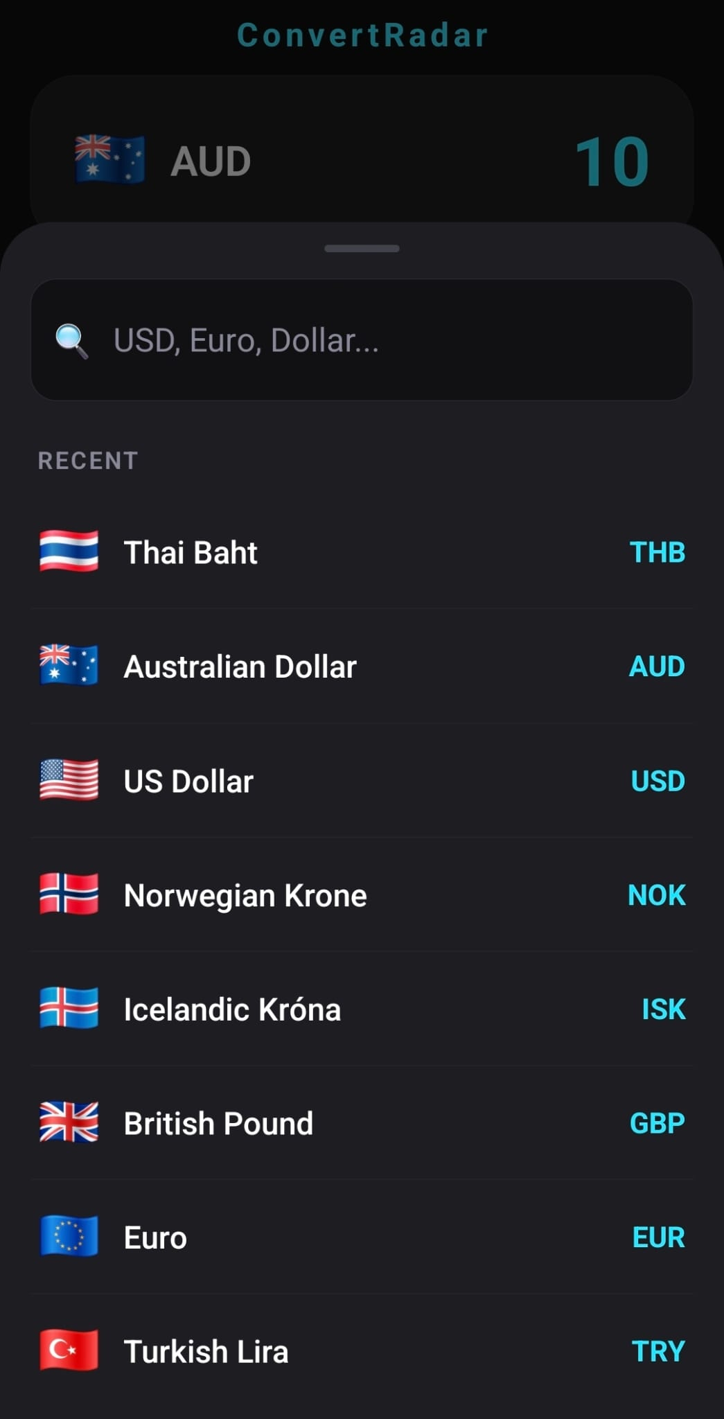 Currency selector